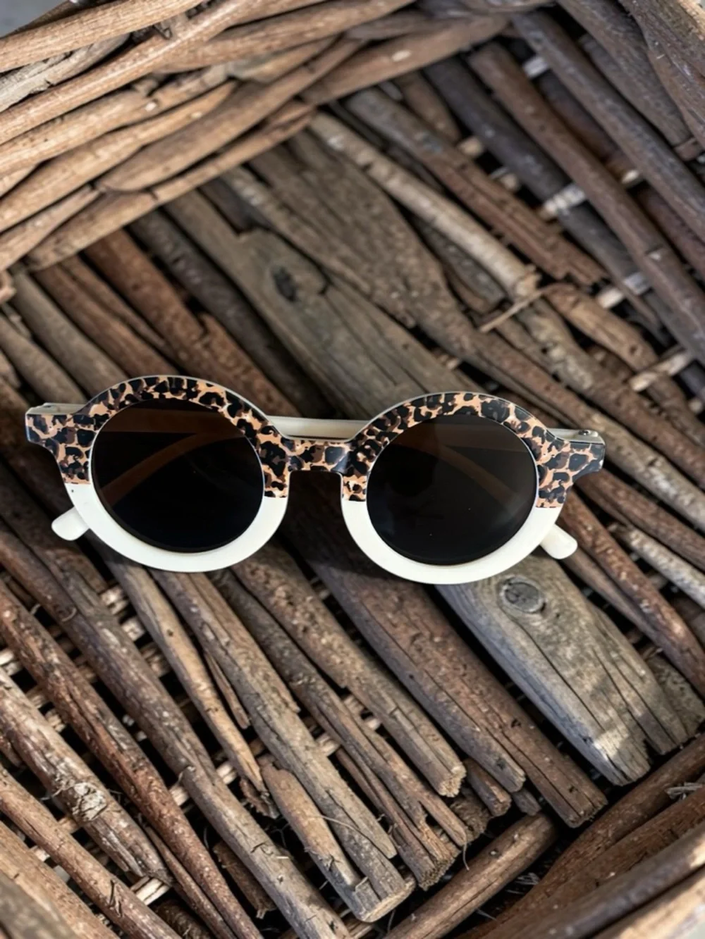 Kids Cream Bow Headband - And Leopard Retro Style prints Sunglasses Set